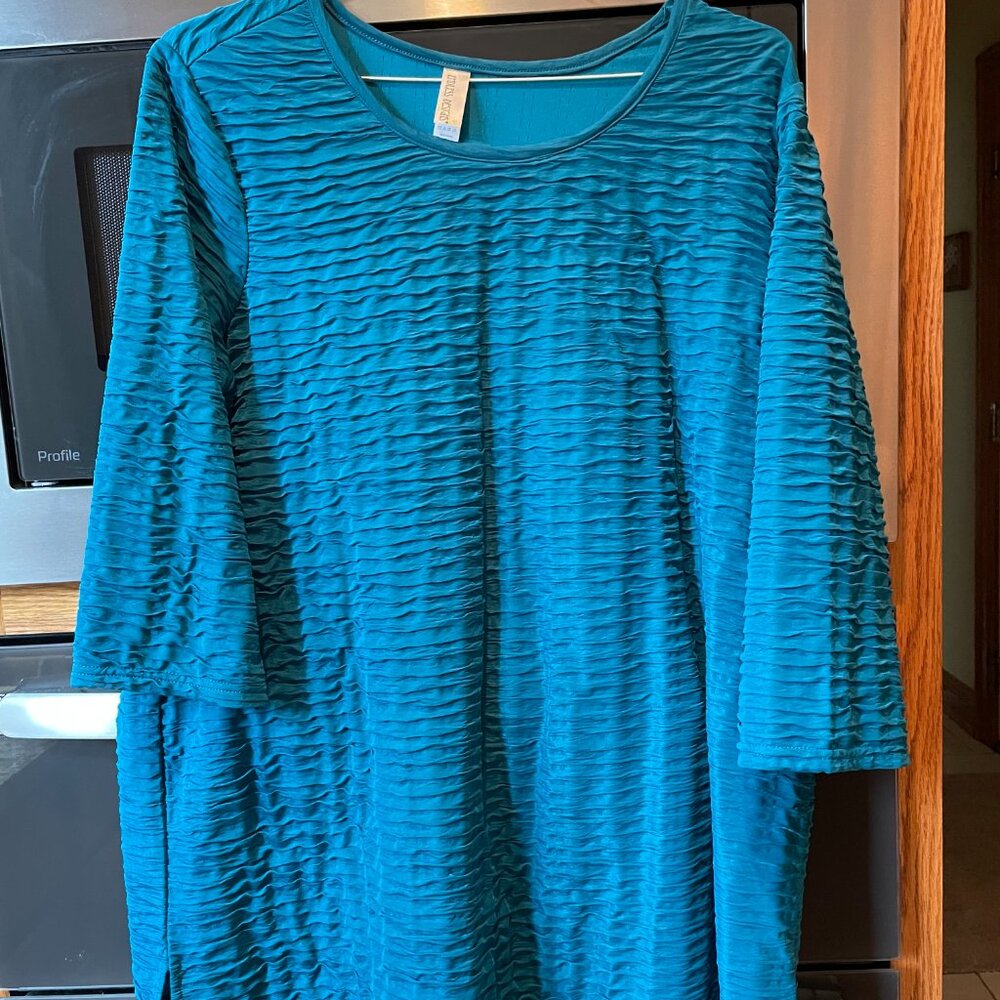 Endless Designs Pullover Top 3/4 Length Sleeve Turquoise XL